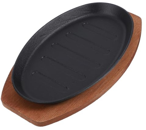 GRADENEVE Bistecchiera Ghisa Professionale Superficie Liscia con Base in Legno, Piastra in Ferro Robusta per Carne, Pesce alla Griglia e Formaggio