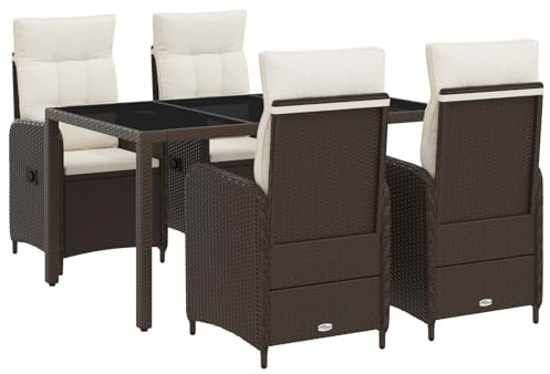vidaXL Outdoortisch-Set 5 pcs Braun und Creme Weiß 150 x 90 x 75 cm, Stilvolles, modernes Essset für draußen, wetterfest, perfekt für Partys im Garten, Balkon oder beim Essen im Freien