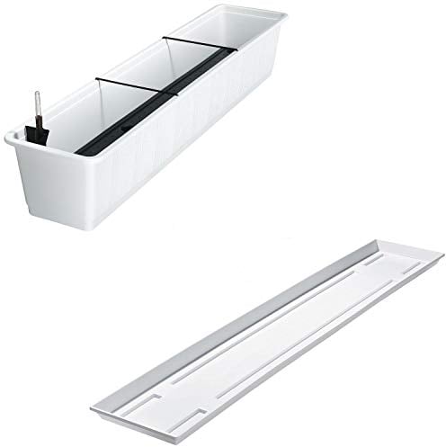 Aqua Green Jardinière de balcon Plus avec arrosage et soucoupe assortie 100 cm Blanc 10