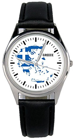 KIESENBERG Armbanduhr Griechenland Geschenk Artikel Idee Fan Damen Herren Unisex Analog Quartz Lederarmband Uhr 36mm Durchmesser B-1094