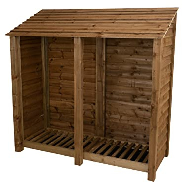 Arbor Garden Solutions wooden log store 6ft, firewood storage (W-187cm, H-180cm, D-88cm), brown finish (Without kindling shelf)
