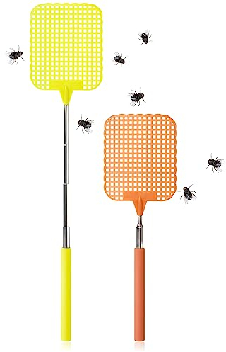 com-four® 2X Teleskop-Fliegenklatsche - Insektenschutz mit flexibel ausziehbarem Stiel - Schädlingsbekämpfung Fliegenfänger - Insektenvernichtung ca. 24-56 cm [Auswahl variiert] (02 Stück - Mix 2)