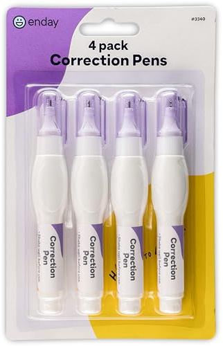 Emraw Enday Correction Pen (4 Pack) - Correction Liquid 0.2 Fl Oz (7 Ml) Metal Tip White Correction Fluid.