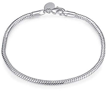 J Shopg 925 Sterling Silver Snake Chains Bracelet fit European Beads，3mm
