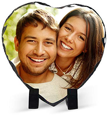 picontshirt Marco de fotos personalizado en forma de corazón – Placa de piedra natural con foto impresa – Regalo romántico para aniversario, boda, San Valentín o cumpleaños