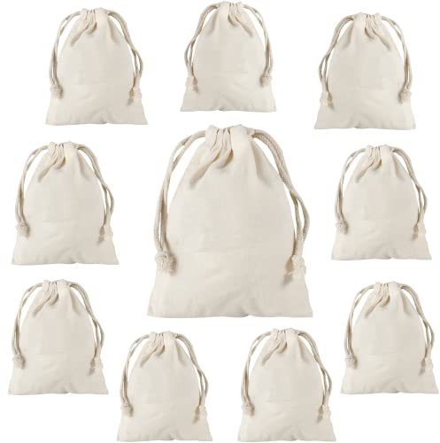 ELES VIDA 10 Stück Beutel Klein Stoffbeutel 10x14 cm Set zum Bemalen - Mini Tasche Beutel Geldsack - Geschenktüten - Geburtstagstüten für Kindergeburtstag DIY Mitbringsel für Hochzeit Party in Natur