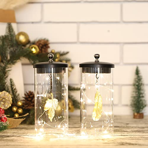JHY DESIGN Juego de 2 Lámparas Colgantes de Hojas Decorativas con Pilas 17,5 cm de Alto Lámpara de Mesa Inalámbrica con Luces de Hadas para Sala de Estar Dormitorio Cocina Boda Interior y Exterior