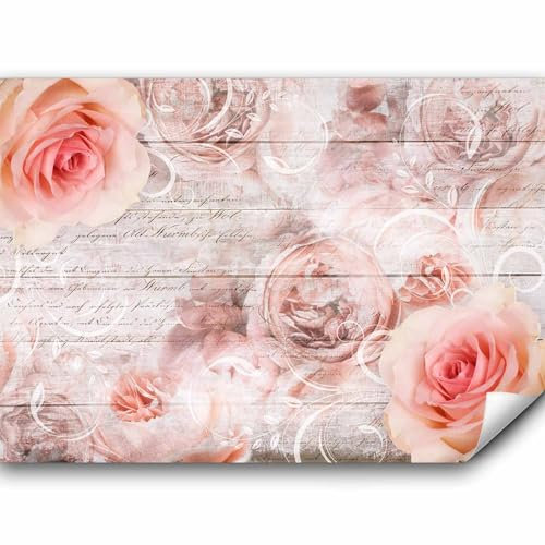 murando Fototapete selbstklebend Blumen 343x256cm Foto Tapete Tapetenfolie Möbelfolie Wandverkleidung Wandtapete Motivtapeten Bildtapete Wohnzimmer 3d Effekt Modern Bretter Rose Vintage b-A-0606-a-a