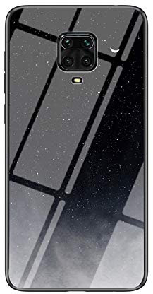 BaiFu Funda para Xiaomi Redmi Note 9S Cubierta de Cristal Degradado de Color Caja de Vidrio Templado Case Cover para Xiaomi Redmi Note 9S (Crescent Estrellado)