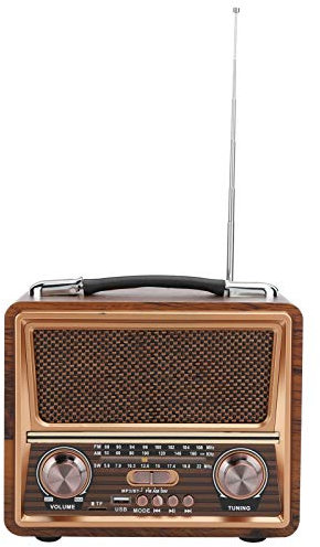Altavoz Bluetooth con Radio de Madera, 110/220V Radio FM/Am/SW Ajustable Altavoz Bluetooth inalámbrico portátil de Madera Batería Recargable incorporada, Radio Retro(EU+Marrón)