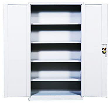 Bderkz Stahl Stehend Werkzeugschrank mit 4 Verstellbaren Einlegeböden, Verschlusssystem Perfekter Organizer für Kfz-Werkzeuge für Mechanik und Hausgarage, Blau (Color : Gray White)