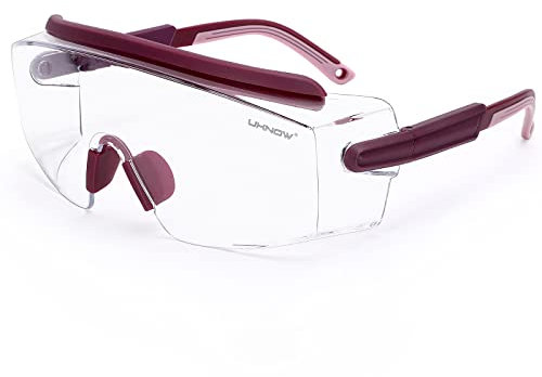 UKNOW Safety Goggles Over Glasses, Safety Glasses Over Eyeglasses Anti Fog, Clear Anti-Scratch Wraparound Lens, ANSI Z87.1 Protective Eyewear