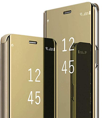 S22 Handyhülle für Samsung Galaxy S22 Hülle Klappbar Flip Spiegel Original Clear View Leder Galaxy S22 5G Case Cover 360 Grad Stoßfest Lederhülle mit Standfunktion Schutzhülle für Samsung S22 Tasche