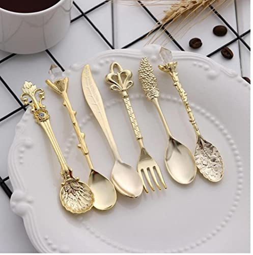 Vintage Metal Coffee Spoons Gabel 6pcs Mini Retro Kaffee -teelöffel Geschnitztes Obstdessert -tisch Für Küche Essbar