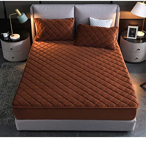 YUDEYU Gesteppte Schicht Spannbettlaken Weicher Kristall-Fleece-Stoff Einzelnes Doppelbettlaken Matratzenschoner Topper Spannbetttücher Fitted Sheets (Farbe : Braun, Größe : 90x200cm+26cm)