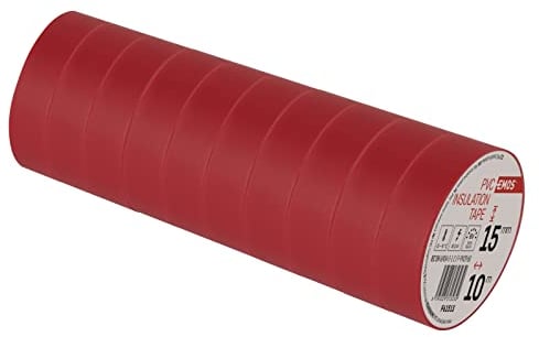 EMOS Cinta aislante de PVC rojo, paquete de 10 unidades, 15 mm x 10 m, grosor de cinta de 0,13 mm, autoadhesiva, alta resistencia a la tensión y rango de temperatura de aplicación, resistente a los