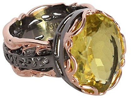 Ravishing Impressions Bague plaqué or rose rhodium noir plaqué or rose en argent sterling 925 avec pierres précieuses de quartz citron FSJ-614, pierre précieuse, quartz citron