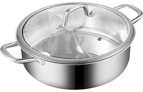 Pentola in acciaio inox con divisore, a 2 griglie, pentola per pasta calda, con coperchio in vetro, delizioso cucchiaio (diametro 32 cm)