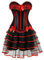 Grebrafan Corsage Korsett mit Tütü Tüllrock Gothic Gestreift Korsage Kostüm Damen (EUR(30-32) XS, Rot)