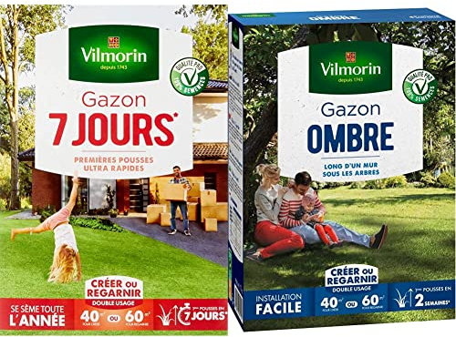 Vilmorin 4460714 Gazon 7 Jours, Vert, 1 kg & 4466514 Gazon Ombre, Vert, 1 kg
