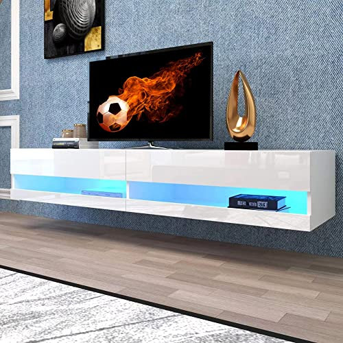 wuleen Floating LED TV Stand,71'' Wall Mounted Entertainment Center with Storage and LED Light Socket Board, Modern High Gloss TV Stand Fits Up to 80 Inch TV, led Floating Shelf