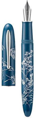 Hongdian N23 Blue Rabbit Fountain Pen, Iridium Extra Fine Nib Silver Trim, New Year Lucky Rabbit Carving Design, Smooth Writing Pen with Converter and Metal Pen Box Set
