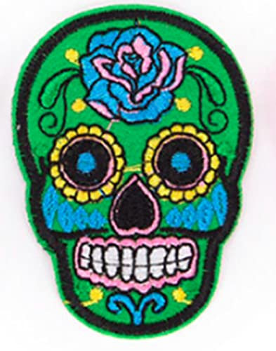 Iron On Sew Sugar Skull Candy Mexican Patch Badge Day of Dead Motif Green