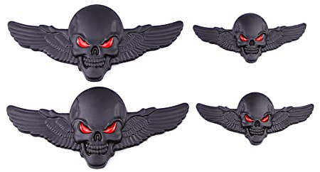 4 Stück Schädel Emblem Größe Totenkopf Emblem Totenkopf Metall Auto Aufkleber Totenkopf Auto Aufkleber Pirat Auto 3D Logo Metall Abzeichen Aufkleber Auto Styling Zubehör (schwarz)