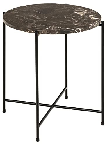 AC Design Furniture Agnar Runder Beistelltisch mit Poliertem Echtem Türkischem Marmor in Braun und Schwarzem Metallsockel, Ø: 42 x H: 45 cm, Kleiner Lampentisch mit Echtem Marmor, Brauner Akzenttisch
