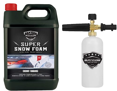 Snow Foam & Snow Cannon Car Shampoo PH Neutral Wash Detailing Valeting Kit For Car Van Caravan 5L Super Thick Pre Wash With Professional Karcher K Range Snow Cannon Lance (5L COCONUT + CANNON)