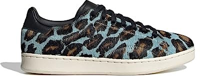 adidas Originals Men's Stan Smith Faux Fur Low Shoes, Casual Sneakers, Leopard/Sky Tint/Core Black, 8