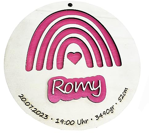 CHICCIE personalisiertes Namensschild Geburt 30cm rosa Regenbogen - Kinderzimmer