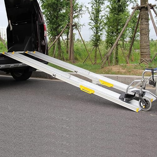 LuusMm Tragbare Aluminium-Legierungs-Rollstuhlrampe (2 Teile), Einziehbare, Behinderte Rampe, Ideal Für Manuelle Rollstühle, Hochleistungsroller Und Elektrische Rollstühle,240cm