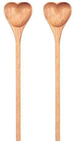 JIVIMOCO 2-Piece Heart Shaped Wooden Spoons - Rustic Wooden Spoons for Seasoning, Salt, Yogurt, Teaspoons, Gourmet Aperitifs, Ornamental Kitchen Items