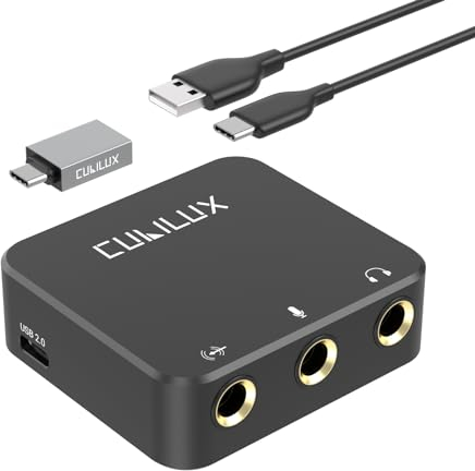 Cubilux HLMS-C5 USB-zu-6,35mm Audio-Adapter für Aufnahme, Mono-Mikrofon, Stereo-Line-In, Kopfhörerausgang, USB A für PC, Laptop, MacBook – ideal für Podcasting und Streaming. Nur für Computer.
