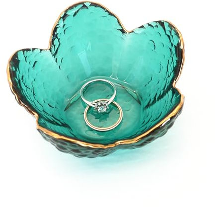 CEIERPH Bandeja de joyería con diseño de flor verde, pequeña bandeja de cristal para anillos, aretes, regalo para esposa, mamá, hija, mujer