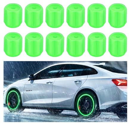 JNNJ 12 Stück Universal-Reifenventilkappen Auto, Fluoreszierende Reifen Für Autos, Beleuchtete Reifenventilkappen Für Autos, Autoreifenstiel-Staubschutzkappen(Grün)
