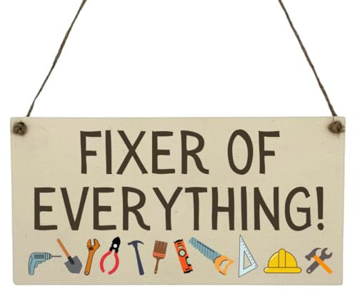 Second Ave Funny Fixer of Everything Office Desk Wooden Hanging Rectangle Sign Plaque Secret Santa Gift