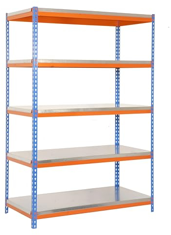 PROREGAL Schwerlastregal Metal YETI Light Five | HxBxT 200x100x60cm | Fachlast 300kg | Blau-Orange | Regal Standregal Werkstattregal Lagerregal Kellerregal