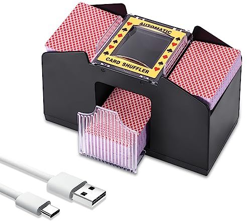 FORNORM Mélangeur de Cartes Manuel à 2 Jeux de Cartes, mélangeur de Cartes à manivelle pour Le Jeu de Poker (Noir-4 Cartes)