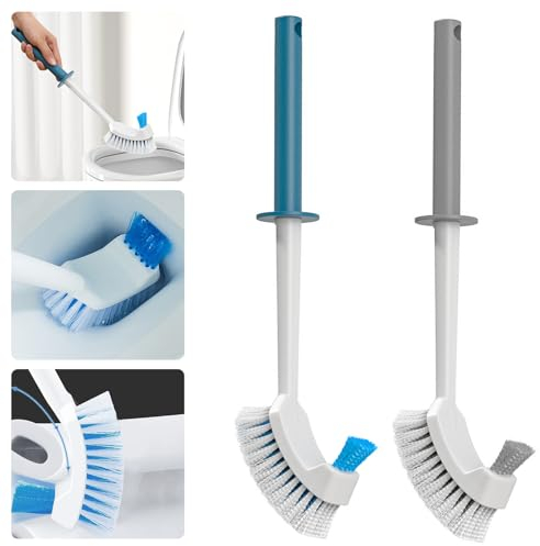Toilet Brush Bowl Rim Cleaner Brushes Scrubber for Bathroom, Plastic Long Handle Curved Deep Cleaning, 2 Pack
