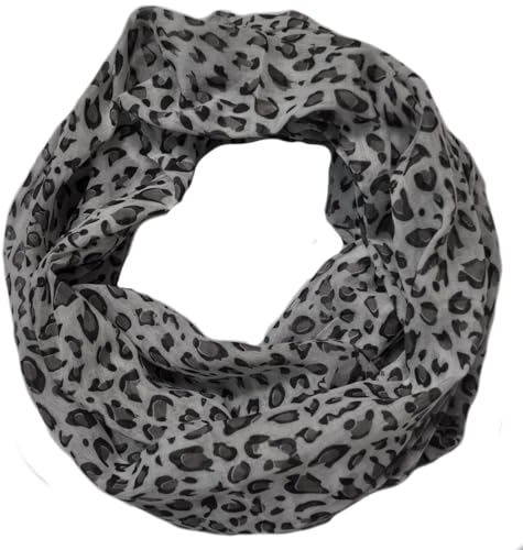 Generisch Loop Schal Halstuch Schals Rundschal Schlauchschal Loopschal Tücher Damenschal Leo Leopard Muster Damen (A Leo Weiß/Hellschwarz)