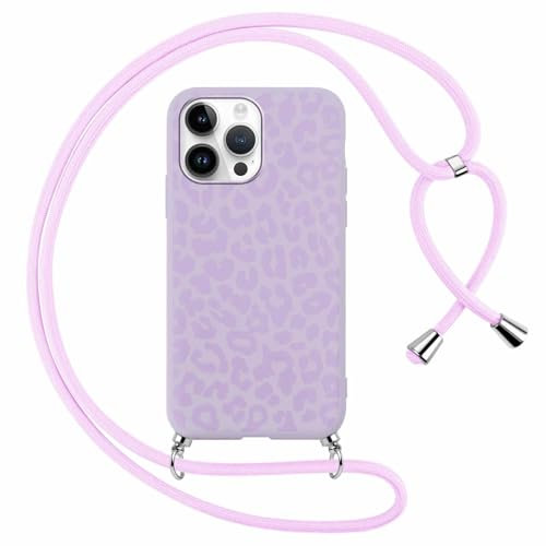 Yoedge Cover con Cordino per Apple iPhone 14 Pro Max 6,7, Custodia con Laccio Collana Tracolla Aesthetic Disegni, Silicone TPU Necklace Protettiva Corda Case per iPhone 14 Pro Max, Leopardata4