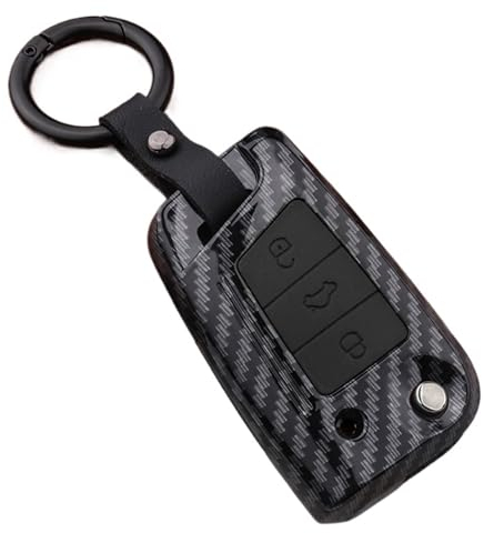 Autoschlüssel-Hülle aus Silikon-Kohlefaser, ABS, matt, für Volkswagen VW Golf7 MK7, Seat, Ibiza, Leon, FR 2, Altea, Azteken, Skoda Octavia (Farbe: B-Karbon-Schwarz)