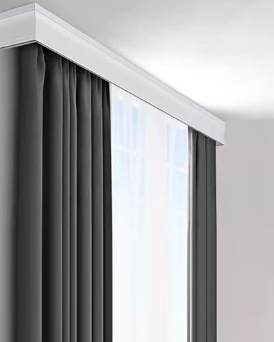 ENHEN Curtain Track White Wall-mounted Curtain Pelmet Box with Double Tracks, 3-in-1 Curtain Rail Bracket for Bay Window, Heavy-duty Room Divider Rods 1m - 5m(165cm/65in/5.4ft)