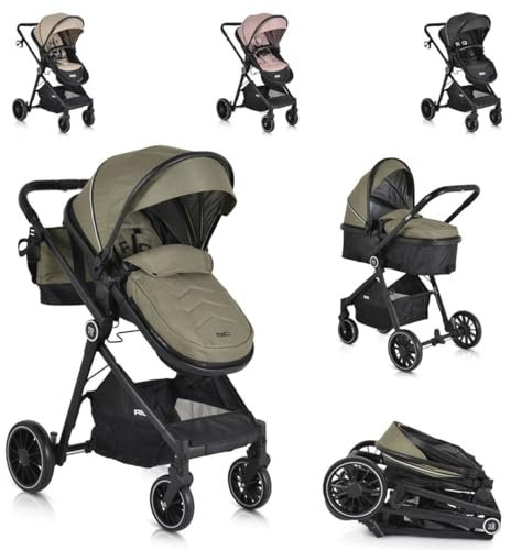 Moni Kombikinderwagen 2 in 1 Rio 22 kg umbaubar Fußabdeckung klappbar Korb Gurt, Farbe:grün