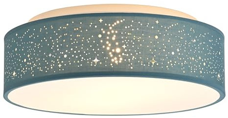 Zedelmaier Deckenlampe Stoff 38cm E27x2 max.40W Deckenleuchte mit Sternenhimmel Wohnzimmer Schlafzimmer Kinderzimmer Flur Küche Lampe Decke Stoffdeckenlampe Rund (Aschblau, Ø38x12,5cm)