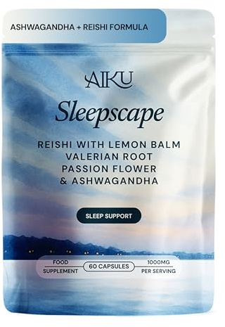 Aiku Sleepscape | Sleep & Stress Support Capsules | Reishi, Lemon Balm, Valerian Root, Passionflower & Ashwagandha 10:1 Extracts | 60 Capsules | UK Made | Vegan | Triple Lab Tested | 30-Day Supply