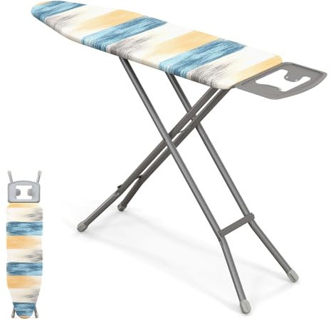 GIANTEX Tabla de Planchar Plegable con Soporte para Plancha, 120 x 38 cm, Mesa de Planchar con Acolchado Grueso, Altura Ajustable, Estructura de Acero al Carbono (Amarillo+Azul)