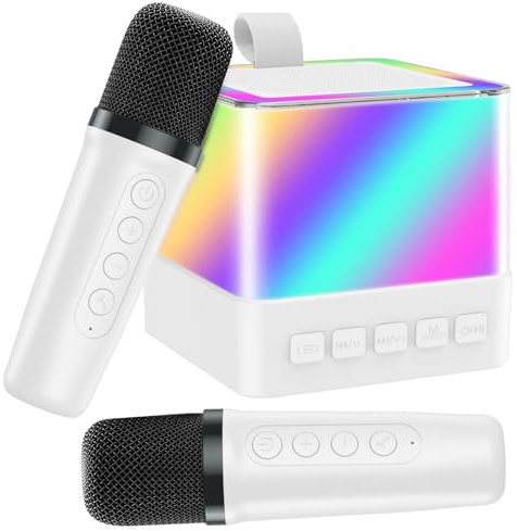 Kids Karaoke Machine 2 Microphones - Christmas Stocking Fillers Secret Santa Gifts Birthday Presents for Kids, Daughter, Niece, Granddaughter Teen Girls (White)